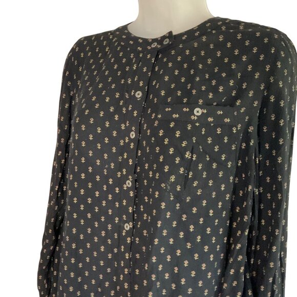 Free People Black Floral Long Sleeve Hi-Low Oversized Tunic S boho - Picture 6 of 10